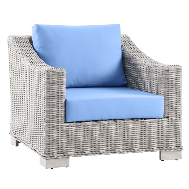 Modway Conway 4-Piece Fabric & Rattan Outdoor Furniture Set in Light Gray/Blue