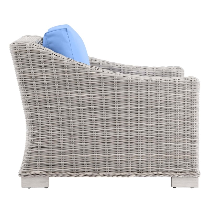 Modway Conway 4-Piece Fabric & Rattan Outdoor Furniture Set in Light Gray/Blue