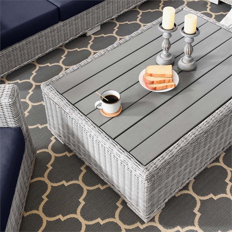Modway Conway 4-Piece Fabric & Rattan Outdoor Furniture Set in Light Gray/Navy
