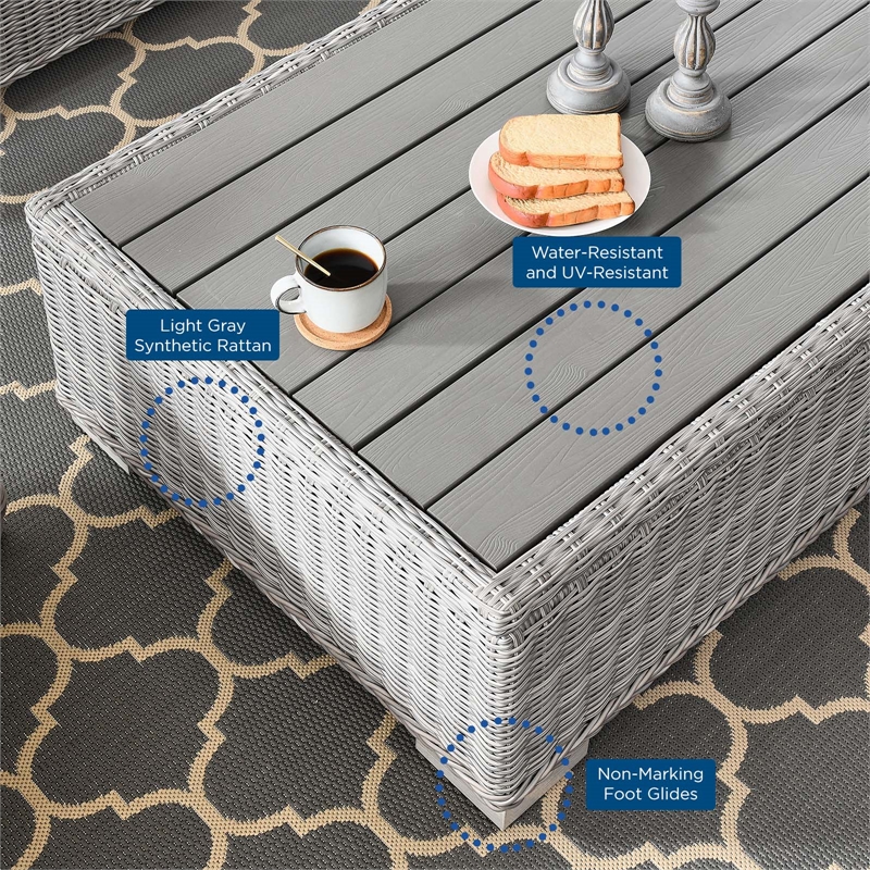 Modway Conway 4-Piece Fabric & Rattan Outdoor Furniture Set in Light Gray/Navy