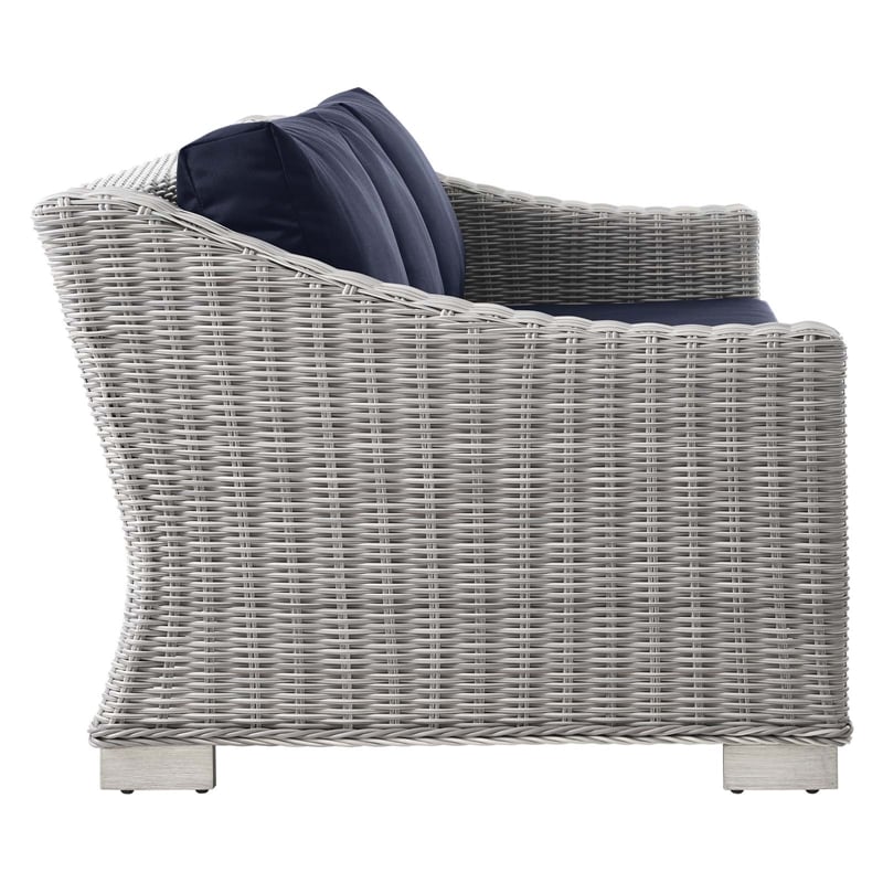 Modway Conway 4-Piece Fabric & Rattan Outdoor Furniture Set in Light Gray/Navy