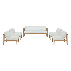 Modway Bayport 5-Piece Modern Teak Wood/Fabric Outdoor Set in White/Natural
