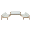 Modway Bayport 5-Piece Modern Teak Wood/Fabric Outdoor Set in White/Natural