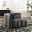 Modway Conjure Modern Channel Tufted Velvet Left-Arm Chair in Gray/Black