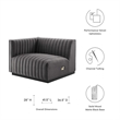Modway Conjure Modern Channel Tufted Velvet Left-Arm Chair in Gray/Black