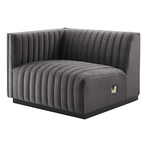 Modway Conjure Modern Channel Tufted Velvet Left-Arm Chair in Gray/Black