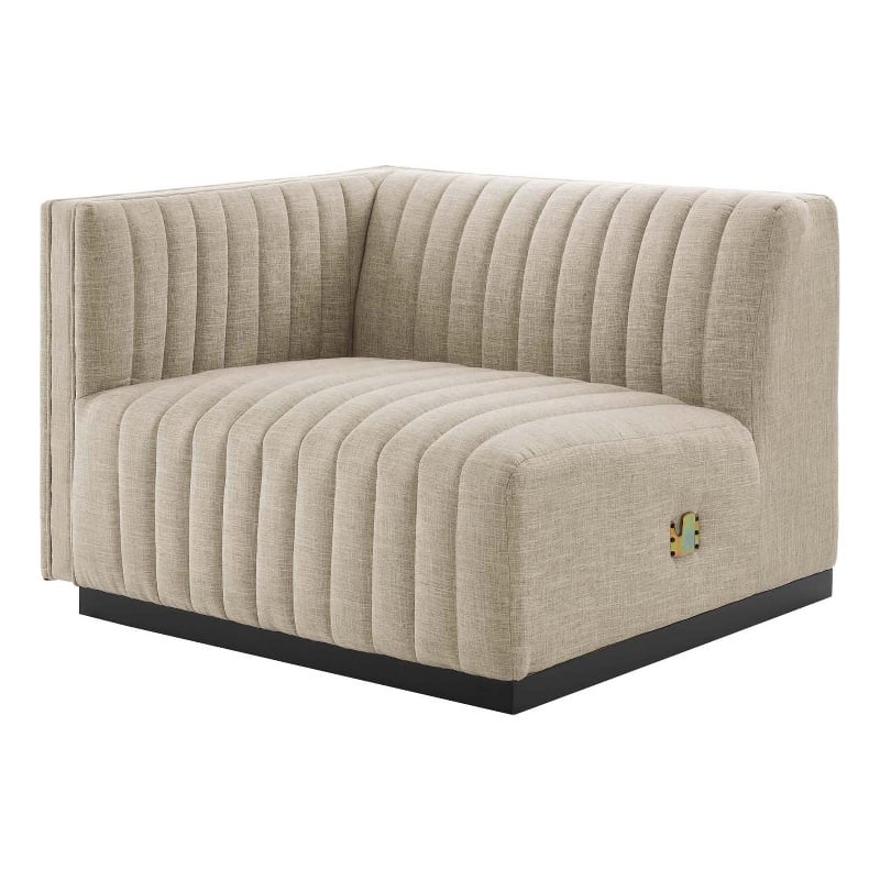 Modway Conjure Modern Channel Tufted Fabric Left-Arm Chair in Beige