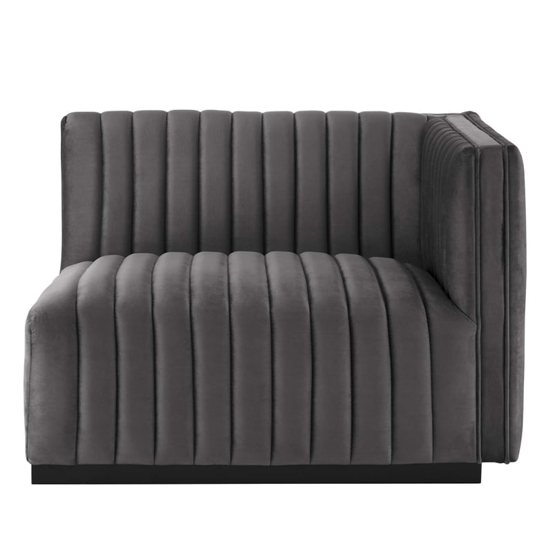 Modway Conjure Modern Channel Tufted Velvet Right-Arm Chair in Gray