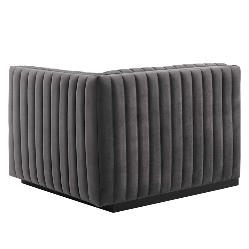 Modway Conjure Modern Channel Tufted Velvet Right-Arm Chair in Gray