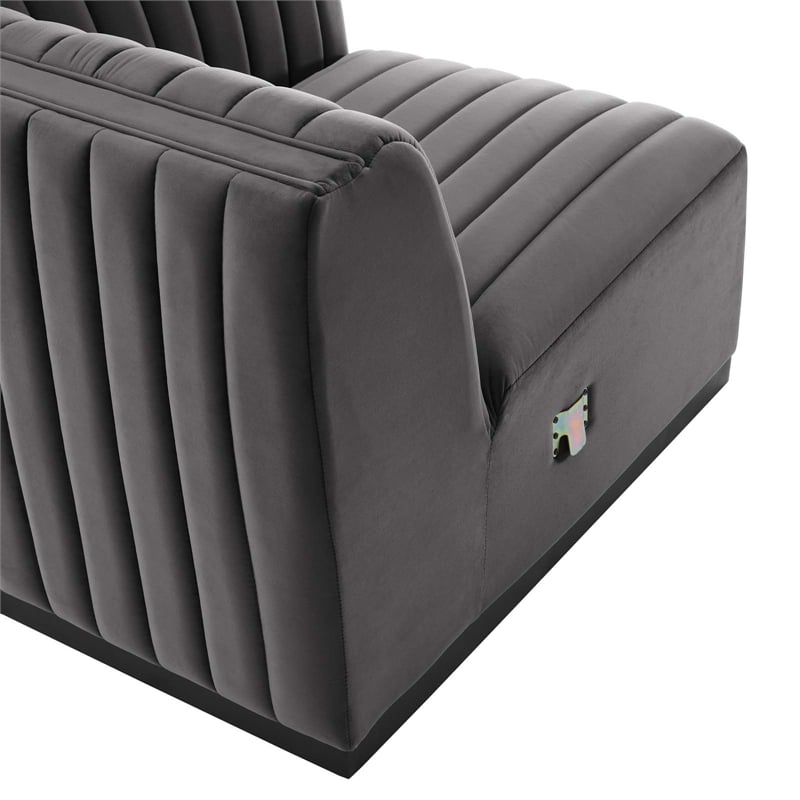Modway Conjure Modern Channel Tufted Velvet Right-Arm Chair in Gray