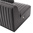 Modway Conjure Modern Channel Tufted Velvet Right-Arm Chair in Gray