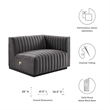 Modway Conjure Modern Channel Tufted Velvet Right-Arm Chair in Gray