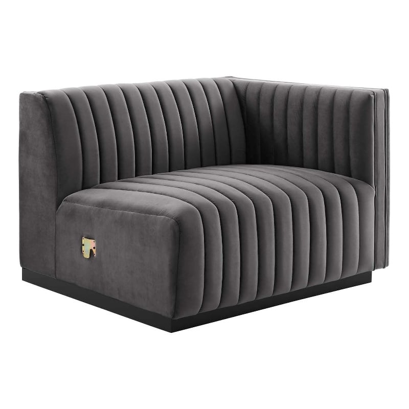 Modway Conjure Modern Channel Tufted Velvet Right-Arm Chair in Gray