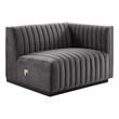 Modway Conjure Modern Channel Tufted Velvet Right-Arm Chair in Gray