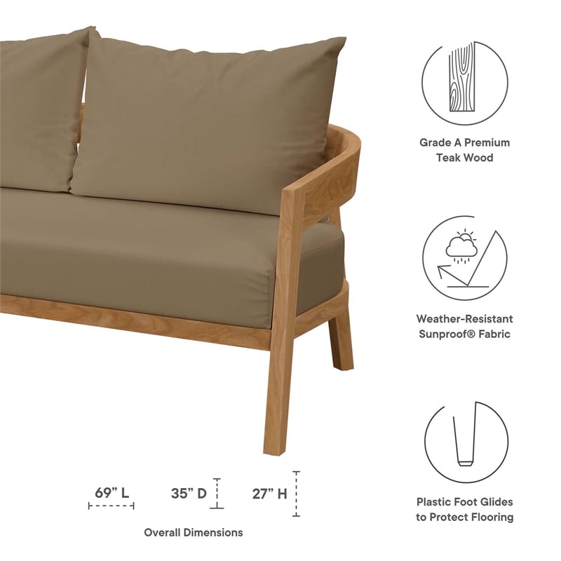 Modway Brisbane 6-Piece Teak Wood Outdoor Patio Set in Natural/Light Brown