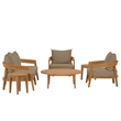 Modway Brisbane 6-Piece Teak Wood Outdoor Patio Set in Natural/Light Brown