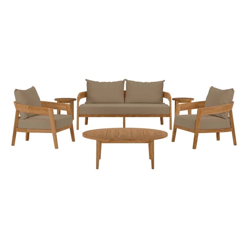 Modway Brisbane 6-Piece Teak Wood Outdoor Patio Set in Natural/Light Brown