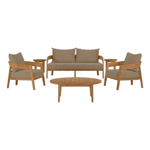 modway brisbane 6-piece wood & fabric outdoor patio set in natural/light brown