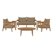 Modway Brisbane 6-Piece Teak Wood Outdoor Patio Set in Natural/Light Brown