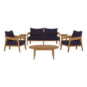 modway brisbane 6-piece wood & fabric outdoor patio set in natural/navy
