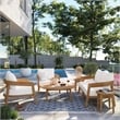 Modway Brisbane 6-Piece Teak Wood Outdoor Patio Set in Natural/White
