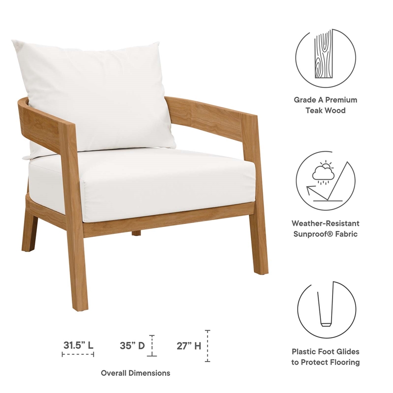Modway Brisbane 6-Piece Teak Wood Outdoor Patio Set in Natural/White