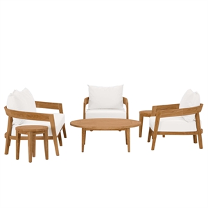 modway brisbane 6-piece wood & fabric outdoor patio set in natural/white