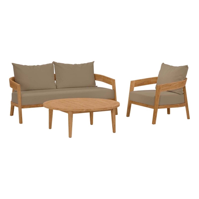 Modway Brisbane 3-Piece Teak Wood Outdoor Patio Set - Natural/Light Brown