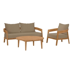 modway brisbane 3-piece wood & fabric outdoor patio set in natural/light brown