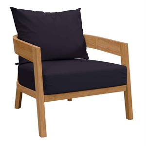 modway brisbane 3-piece wood & fabric outdoor patio set in natural/navy