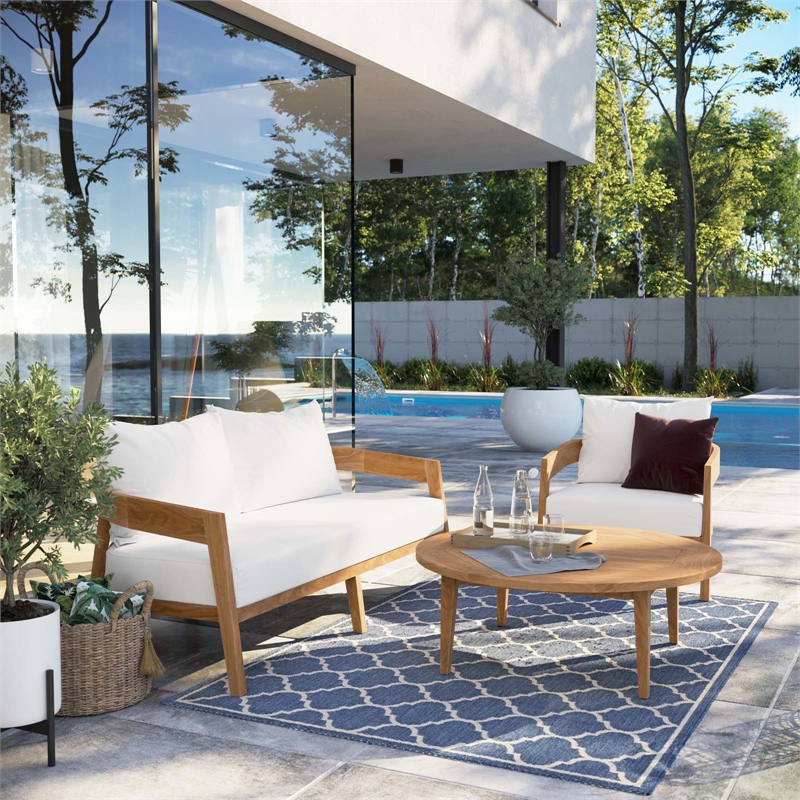 Modway Brisbane 3-Piece Teak Wood Outdoor Patio Set - Natural/White