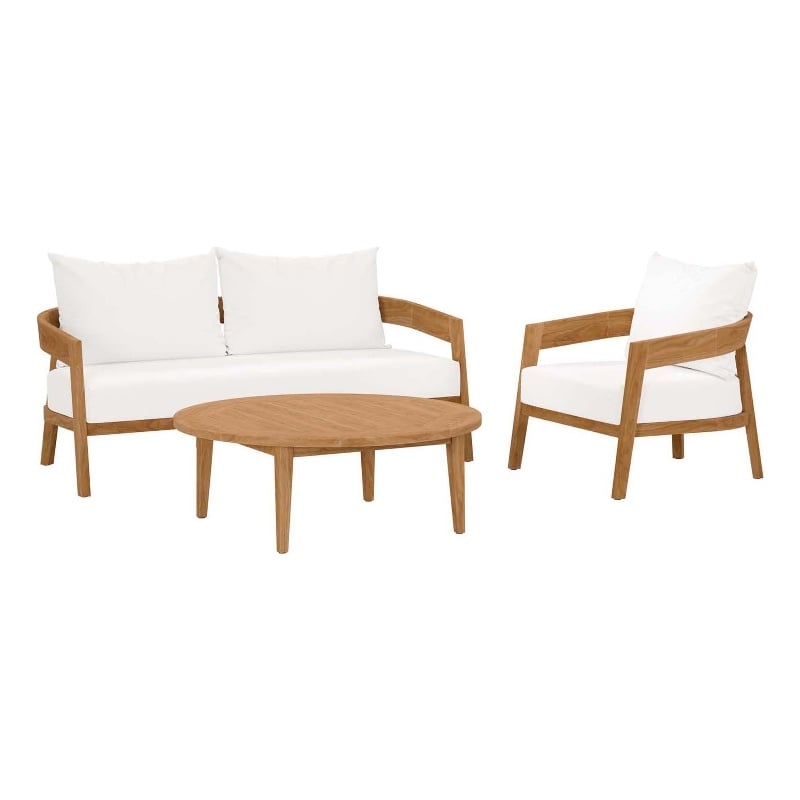 Modway Brisbane 3-Piece Teak Wood Outdoor Patio Set - Natural/White