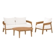 Modway Brisbane 3-Piece Teak Wood Outdoor Patio Set - Natural/White