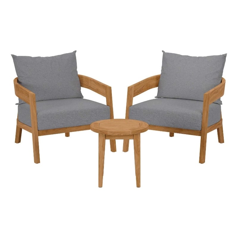 Modway Brisbane 3-Piece Teak Wood Outdoor Patio Set in Natural/Gray