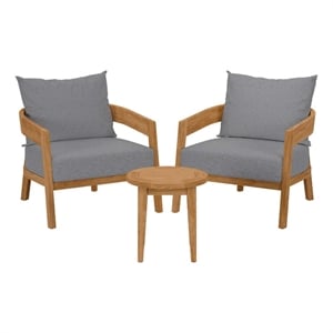 Modway Brisbane 3-Piece Teak Wood Outdoor Patio Set in Natural/Gray