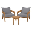 Modway Brisbane 3-Piece Teak Wood Outdoor Patio Set in Natural/Gray