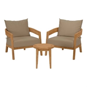 Modway Brisbane 3-Piece Teak Wood Outdoor Patio Set in Natural/Light Brown