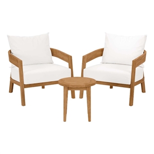 Modway Brisbane 3-Piece Teak Wood Outdoor Patio Set in Natural/White