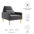 Modway Liliana Modern Performance Velvet Armchair in Charcoal/Gold