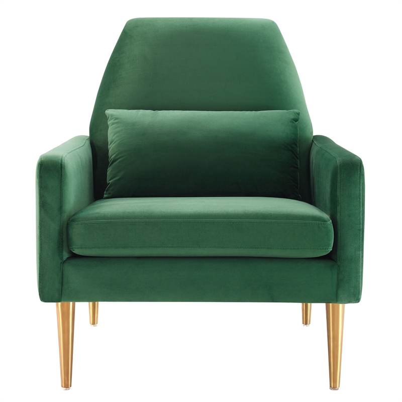 Modway Liliana Modern Performance Velvet Armchair in Emerald Green/Gold