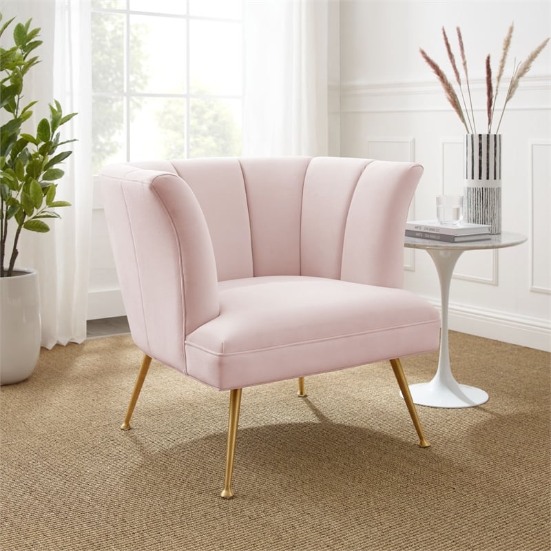 Modway Veronica Modern Channel Tufted Performance Velvet Armchair in Pink