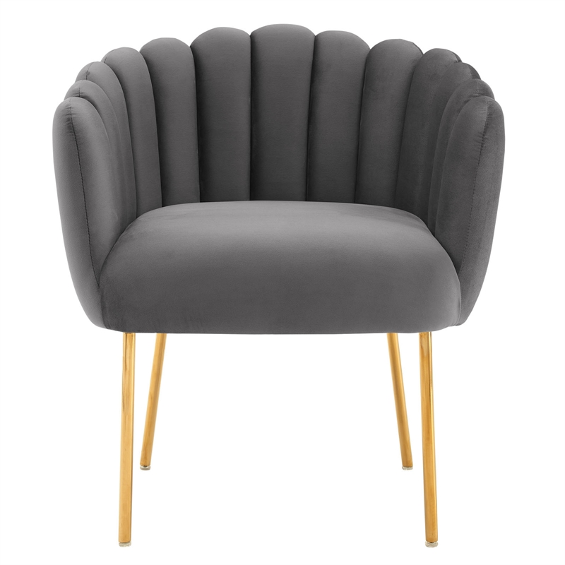 Modway Sanna Modern Channel Tufted Performance Velvet Armchair in Gray/Gold