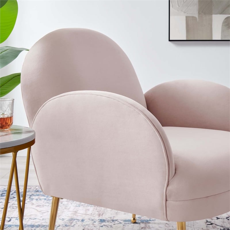 Modway Transcend Modern Performance Velvet Armchair in Pink/Gold