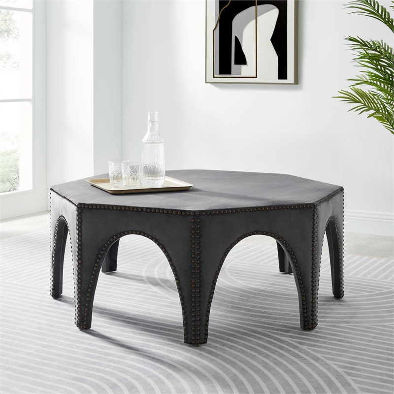 Modway Victory Modern Performance Velvet Ottoman in Gray/Black