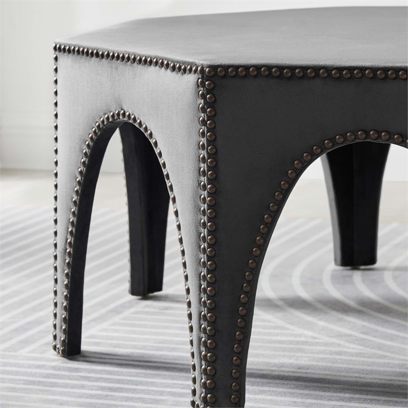 Modway Victory Modern Performance Velvet Ottoman in Gray/Black