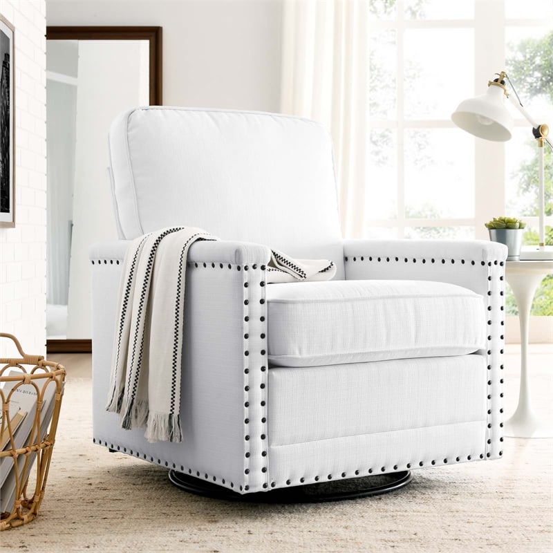 Modway Ashton Upholstered Modern Fabric Swivel Chair in White