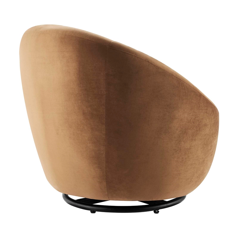 Modway Buttercup Performance Velvet Swivel Chair in Black/Cognac Brown