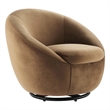 Modway Buttercup Performance Velvet Swivel Chair in Black/Cognac Brown
