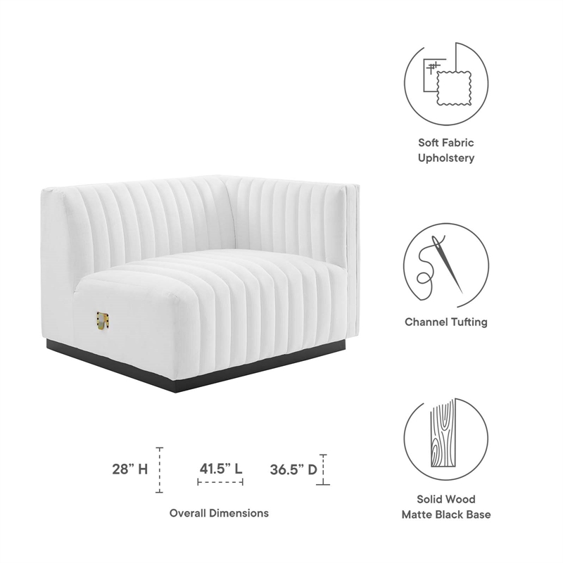 Modway Conjure Modern Channel Tufted Fabric Right-Arm Chair in White