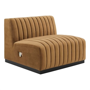modway conjure channel tufted velvet armless chair in black/cognac brown